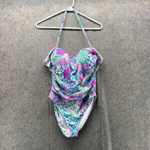 Lilly Pulitzer One Piece Swimsuit Womens 8 Multicolor Floral Halter Ruffle